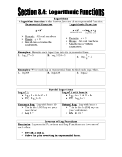 Logarithms A logarithm function is the inverse function of an