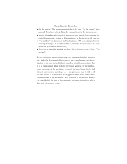 On Archimedes-The method &bull; On the treatise &ldquo;The measurement of