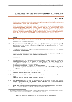 GUIDELINES FOR USE OF NUTRITION AND HEALTH CLAIMS