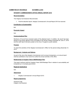 Integrity Commissioner Annual Report 2015