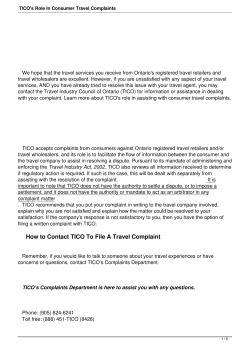 TICO`s Role In Consumer Travel Complaints