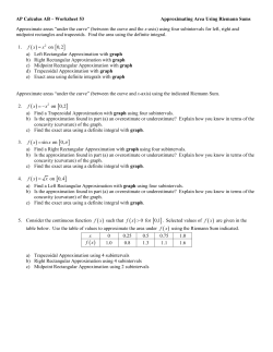 Worksheet 53 - Approximating Area Using Riemann Sums