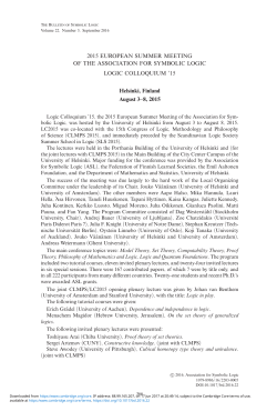 2015 EUROPEAN SUMMER MEETING OF THE ASSOCIATION FOR
