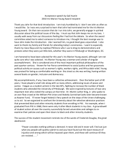 1 Acceptance speech by Gail Austin 2010 Iris Marion Young Award