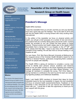 Newsletter of the IASSID Special Interest Research Group on Health