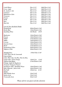Drinks List - The Bank &ndash; Anstruther