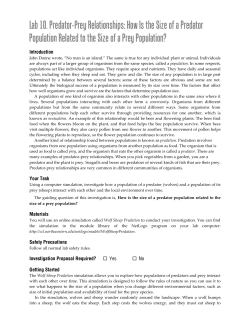 Lab 10. Predator-Prey Relationships: How Is the Size of a Predator