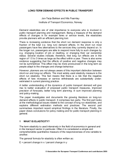 LONG-TERM DEMAND EFFECTS IN PUBLIC TRANSPORT Jon