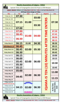 IQAMA timings for SW Masjid, Akram Jomaa Centre