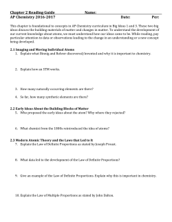 Chapter 2 Reading Guide Name: AP Chemistry 2016