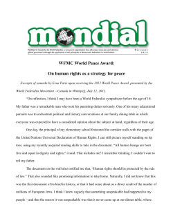 DECEMBER 2012 Mondial: WFMC World Peace Award: On human
