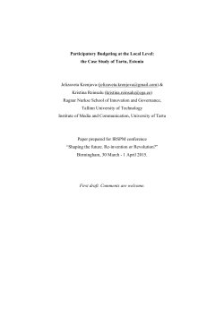 Participatory Budgeting at the Local Level: the Case Study of Tartu
