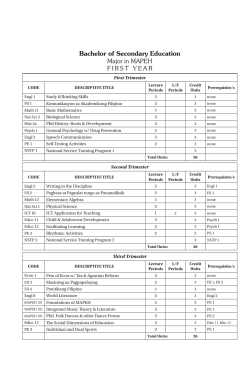 Bachelor of Secondary Education Major in MAPEH FIRST YEAR