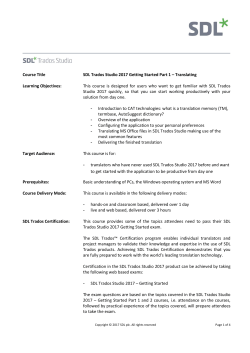 Course Title SDL Trados Studio 2017 Getting