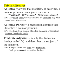 Tab 1: Adjectives Adjective = a word that modifies, or describes, a