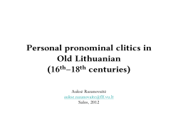 Personal Pronominal Clitics in Old Lithuanian