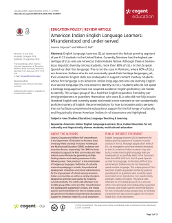 American Indian English Language Learners: Misunderstood and