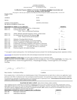 SOCIAL STUDIES Concentration and Focus in
