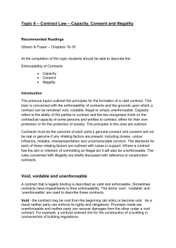 Topic 6 &ndash; Contract Law &ndash; Capacity, Consent and