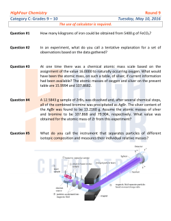 HighFour Chemistry Round 9 Category C: Grades 9 – 10 Tuesday