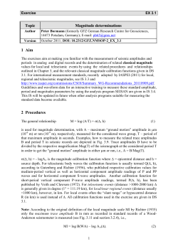 Topic Magnitude determinations 1 Aim 2 Procedures