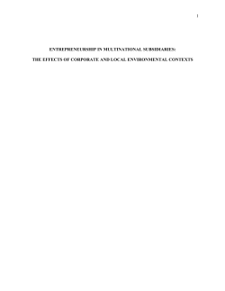 1 entrepreneurship in multinational subsidiaries: the effects of