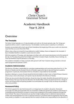Academic Handbook Year 9, 2014 Overview