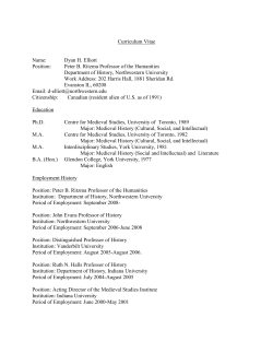 Curriculum Vitae Name: Dyan H. Elliott Position: Peter B. Ritzma