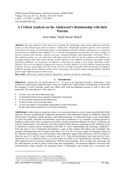 A Critical Analysis on the Adolescent`s Relationship with their Parents