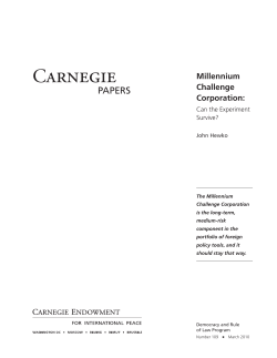 Millennium Challenge Corporation: Can the Experiment Survive?