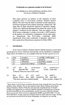 Evidentials are epistemic modals in St`&aacute;t`imcets