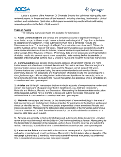 Lipids is a journal of the American Oil Chemists` Society that