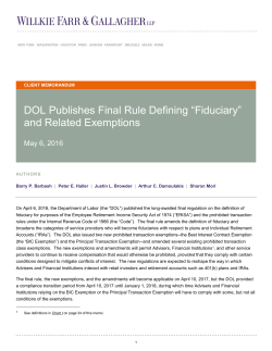 DOL Publishes Final Rule Defining &ldquo;Fiduciary&rdquo; and Related