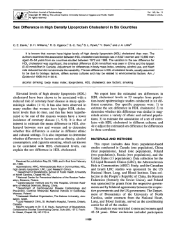 Sex Difference in High Density Lipoprotein Cholesterol in Six