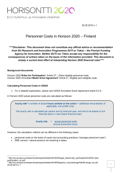 Personnel Costs in Horizon 2020 &ndash; Finland