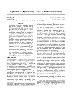 Exploration and Apprenticeship Learning in Reinforcement Learning
