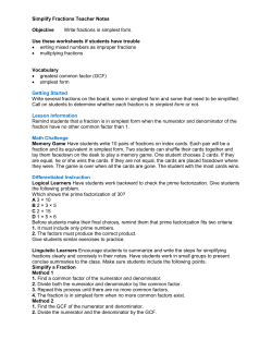 Simplify Fractions Teacher Notes Objective Write fractions in