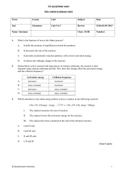 1. What is the function of iron in the Haber process? A. It