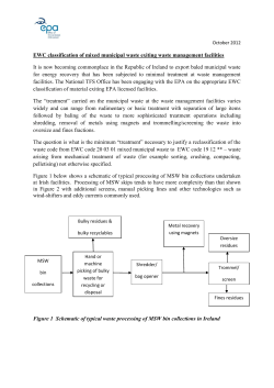 EWC classification of mixed municipal waste exiting waste