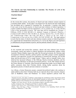 Church and State Relations in Australia: The Practice of S