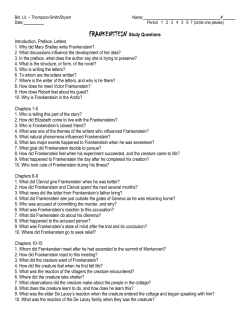 FRANKENSTEIN Study Questions Introduction, Preface, Letters 1