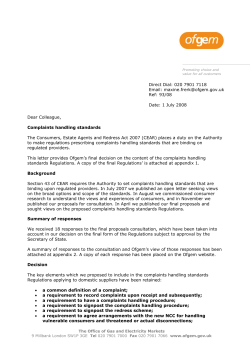 The Gas and Electricity (Consumer Complaints Handling