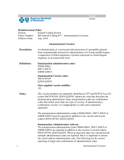 General Coding: Immunizations-Vaccines