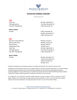 University Holiday Calendar