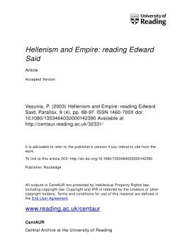 Hellenism and Empire: reading Edward Said