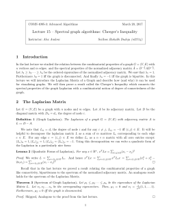 Lecture 15 &ndash; Spectral graph algorithms: Cheeger`s Inequality 1
