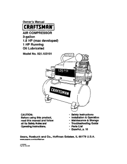 AIR COMPRESSOR 3-gallon 1.5 HP (max developed) 1 HP