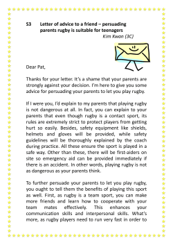 S3 Letter of advice to a friend &ndash; persuading parents rugby is suitable