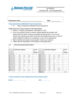 HLTAID001 Provide CPR - Unit Assessment Participant name: Date