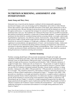 Nutrition Screening, Assessment and Intervention